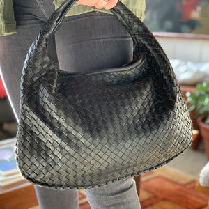 Bottega Veneta Black Woven Veneta Hobo Medium